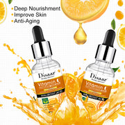 Two vitamin C serum bottles with orange-inspired texture